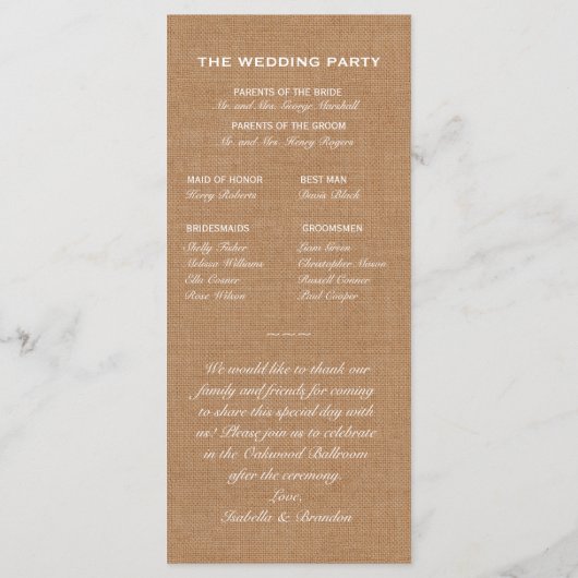 Ombre Burlap Twinkle Lights Wedding Program Programm (Rückseite)