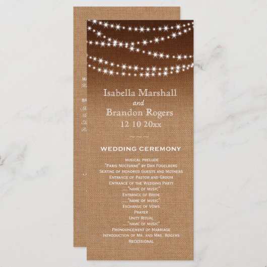 Ombre Burlap Twinkle Lights Wedding Program Programm (Vorne/Hinten)
