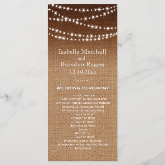 Ombre Burlap Twinkle Lights Wedding Program Programm (Vorderseite)