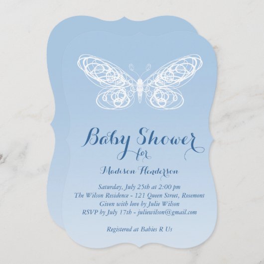 Ombre Butterfly Baby Dusche Einladung (Vorne/Hinten)