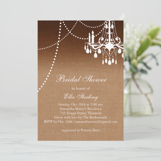 Ombre Chandelier Bridal Dusche Einladung (Stehend Vorderseite)