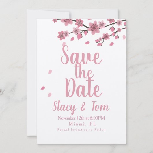 Ombre Cherry Blossom Tree Pink Save the Date Einladung (Vorderseite)