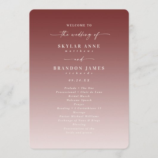 Ombre Cinnamon & Pink Wedding Zeremony Program Programm (Vorderseite)