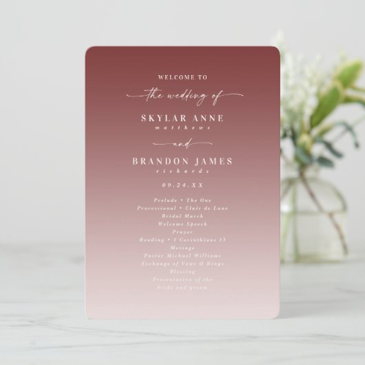 Ombre Cinnamon & Pink Wedding Zeremony Program Programm (Stehend Vorderseite)