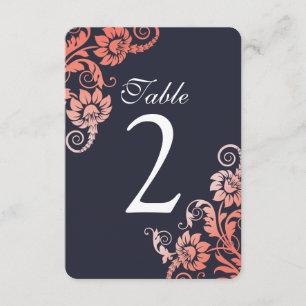 Ombre Coral und Blue Tischnummer Cards