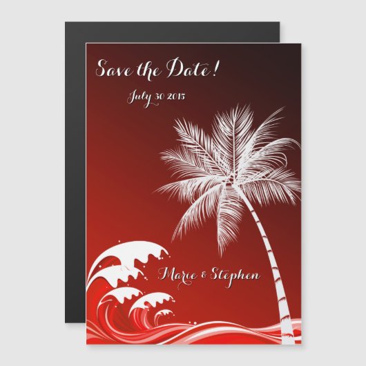 OMBRÉ CRIMSON TROPICAL PALMS Save the Date Magneteinladung (Vorne/Hinten)