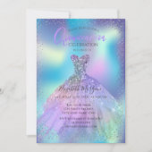 Ombre Dress, Confetti Holographic Quinceañera Einladung (Vorderseite)