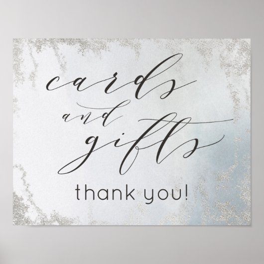 Ombre Dusty Blue Cards & Gifts Wedding Table Sign Poster (Vorne)