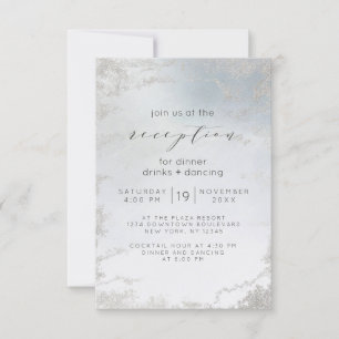 Ombre Dusty Blue Frosted Silber Hochzeitsempfang Einladung