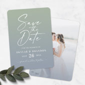 Ombre Dusty Blue & Green mit Script Foto Wedding Save The Date