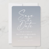 Ombre Dusty Blue & Ivory with Script Photo Wedding Save The Date (Vorderseite)
