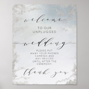 Ombre Dusty Blue Luxe Unplugged Wedding Table Sign Poster