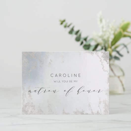 Ombre Dusty Blue Matron of Honor Vorschlag Card (Stehend Vorderseite)