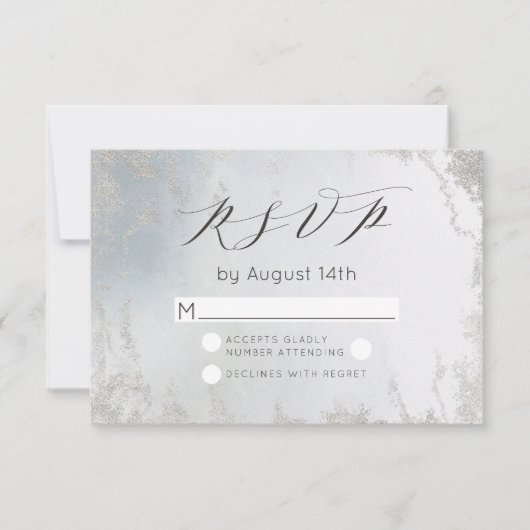 Ombre Dusty Blue Mattiert Silver Foil Chic Wedding RSVP Karte (Vorderseite)