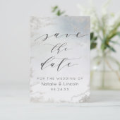 Ombre Dusty Blue Mattiert Silver Foil Chic Wedding Save The Date (Stehend Vorderseite)