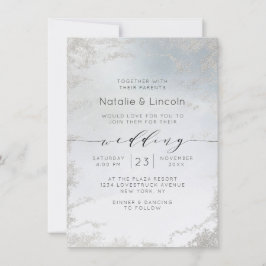 Ombre Dusty Blue Mattiert Silver Foil Luxe Wedding Einladung
