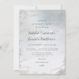 Ombre Dusty Blue Mattiert Silver Foil Luxe Wedding Einladung