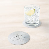 Ombre Dusty Blue Mattiert Silver Foil Monogram Runder Pappuntersetzer (Vor Ort)