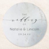 Ombre Dusty Blue Mattiert Silver Foil Monogram Runder Pappuntersetzer (Vorderseite)