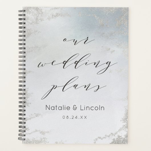 Ombre Dusty Blue Mattiert Silver Luxury Wedding Planer (Vorderseite)