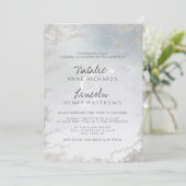 Ombre Dusty Blue Mattiert Silver Modern Wedding Einladung (Stehend Vorderseite)