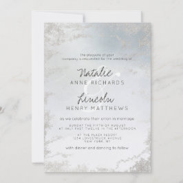 Ombre Dusty Blue Mattiert Silver Modern Wedding Einladung