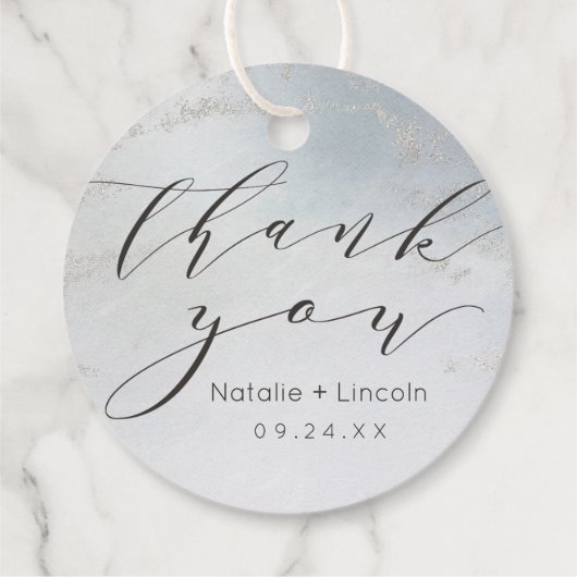 Ombre Dusty Blue Mattiert Silver Script Vielen Dan Geschenkanhänger (Rückseite)