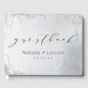 Ombre Dusty Blue Mattiert Silver Watercolor Weddin Gästebuch
