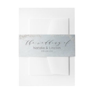 Ombre Dusty Blue Mattiert Silver Wedding Monogram Einladungsbanderole