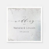 Ombre Dusty Blue Mattiert Silver Wedding Monogram Serviette (Vorderseite)