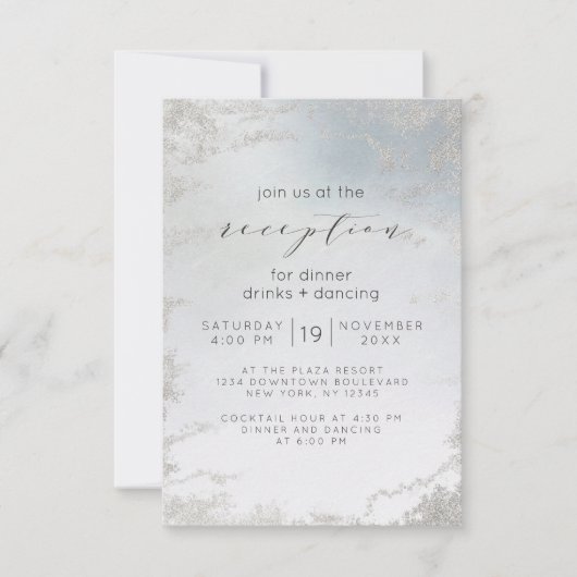 Ombre Dusty Blue Mattiert Silver Wedding Reception Einladung (Vorderseite)
