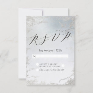 Ombre Dusty Blue Mattiert Silver Wedding RSVP Antw