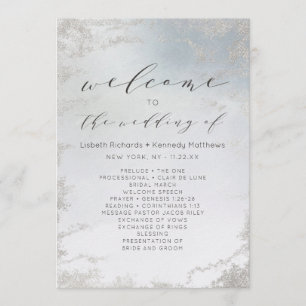 Ombre Dusty Blue Mattiert Silver Wedding Zeremonie Programm