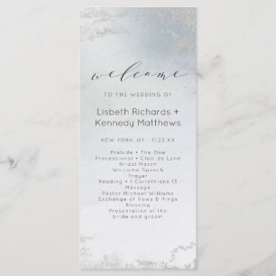 Ombre Dusty Blue Mattiert Silver Wedding Zeremonie Programm