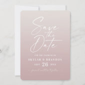 Ombre Dusty Mauve Ivory mit Skript-Foto Hochzeit Save The Date (Vorderseite)