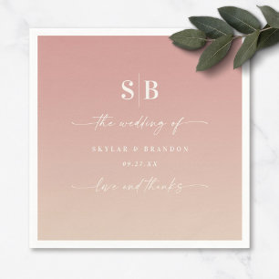 Ombre Dusty Pink & Champagne Monogrammed Wedding Serviette