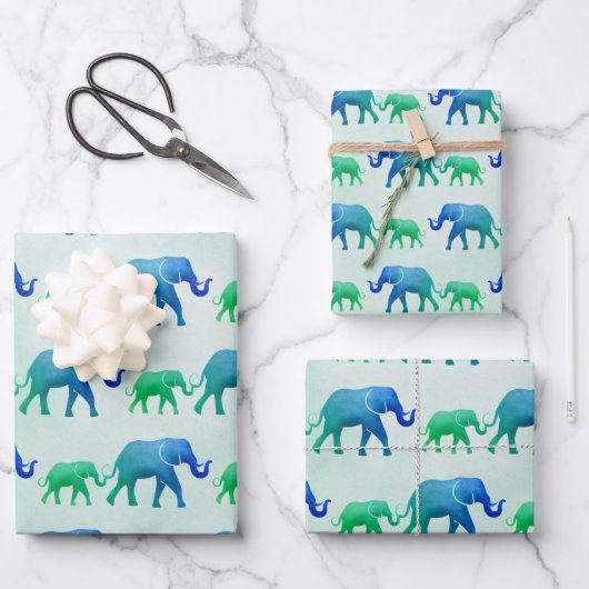 Ombre Elephants Geschenkpapier Set (Vorderseite)