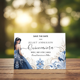 Ombre Elfenbein Ice Sky Gold Royal Blue Quinceaner Save The Date