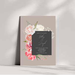 Ombré Floral Botanical Elegant Gray Wedding Einladung