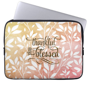 Ombré Floral "Dankbar und gesegnet" Typografie Laptopschutzhülle