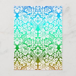 Ombre Floral Lace Muster Blue Green Gold Postkarte