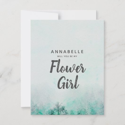 Ombre Forest Watercolor wirst du mein Blumenmädche Einladung (Vorderseite)