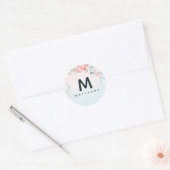 Ombre French Garden Floral Peony Monogram Wedding Runder Aufkleber (Umschlag)
