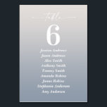 Ombre Gardenia White & Dusty Blue Guest Names Tischnummer<br><div class="desc">Einfache Ombre Gardenia White & Dusty Blue Hochzeitsempfang Dinner Tischnummern. Diese moderne schicke Tafelkarte ist klassisch und elegant mit einem subtilen Farbverlauf und einem hübschen Schriftart mit Schwänzen für die Schriftzeichen-Kalligraphie. Im neuen Farbraum gezeigt. Erhältlich in mehreren Farboptionen, oder fühlen Sie sich frei, die Farben aus dem Editor zu bearbeiten...</div>