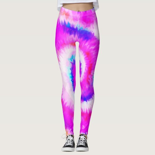 Ombre Gefärbte Krawatte Rainbow Swirl Fuchsia Leggings (Vorderseite)