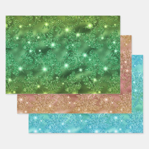 Ombre Glitter Blumenmuster mit Funkeln Geschenkpapier Set