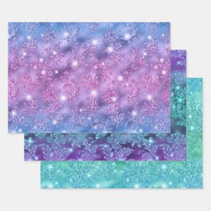 Ombre Glitter Blumenmuster mit Funkeln Geschenkpapier Set