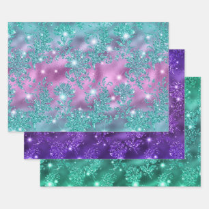 Ombre Glitter Blumenmuster mit Funkeln Geschenkpapier Set