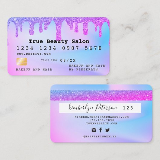 Ombre glitter credit card monogram visitenkarte (Vorne/Hinten)