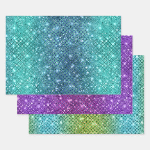 Ombre Glitter Diamant-Muster mit Funkeln Geschenkpapier Set